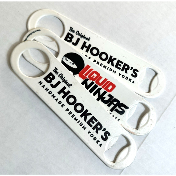 Flat Bottle Openers/ Bar Key, BJ Hooker's Vodka - Steel/White Liquid Ninjas Bar - Picture 1 of 5